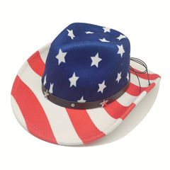 Western Cowboy Hat American Flag Pattern Cowgirl Hat Unisex Patriotic Felt Hat
