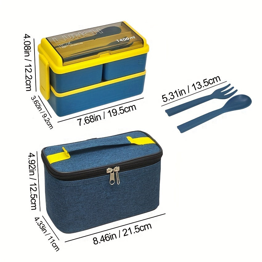 1pc 2-Tier Lunch Box with Cutlery Set Leak Proof Bento Box