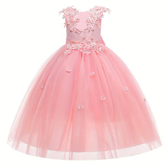 Girls Princess Dress Embroidered Backless Big Bow Flower Girls Wedding Dress