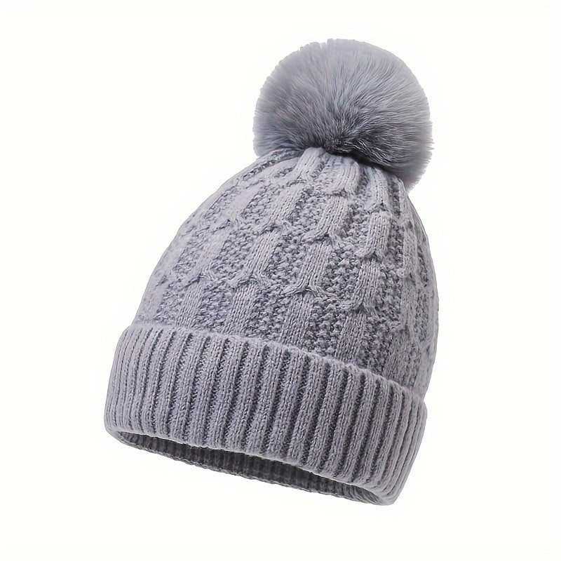 Winter Thickened Knitted Hat With Pom