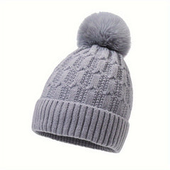 Winter Thickened Knitted Hat With Pom