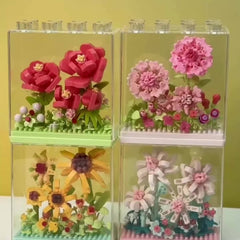 Flower Building Blocks Set DIY Craft Flower Bouquet Kit with Acrylic Case