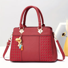 Grid Pattern Tote Handbag in PU Leather