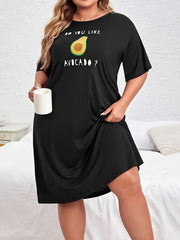 Avocado & Slogan Print Round Neck Tee Sleep Dress