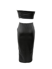 Sexy Two Piece Skirt Set Crop Tube Top & High Waist Skirt Outfit