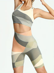2Pcs Colorblock Sporty Suit Crop Top & Yoga Pant Set Women's Activewear