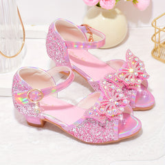 Butterfly Sequin High Heeled Sandals for Girls Lightweight Dress Shoes