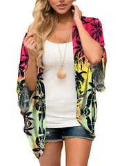 V Neck Print Cover Up Shirt Loose Fit Kimono