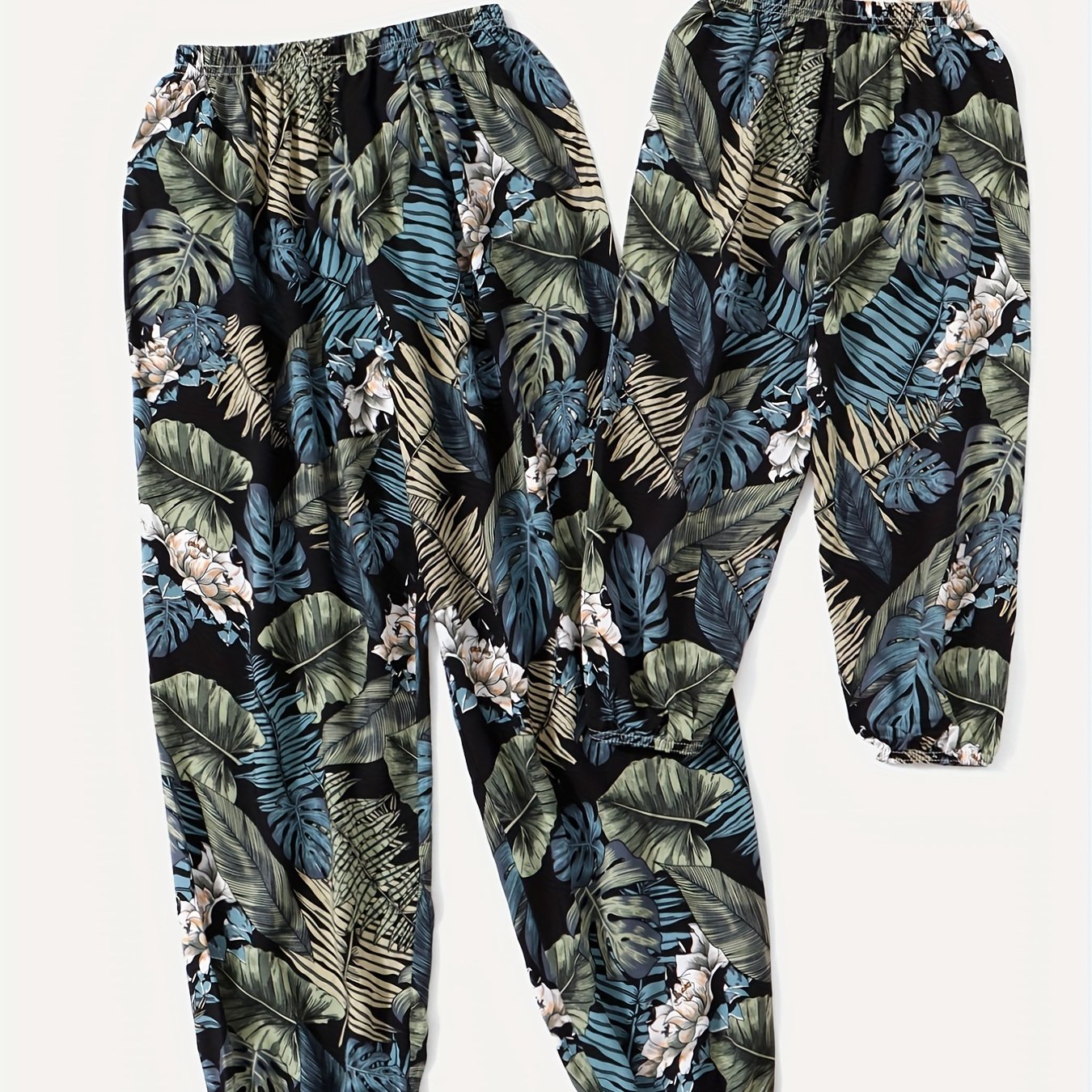 Tropical Leaf Print Matching Lantern Pants for Family