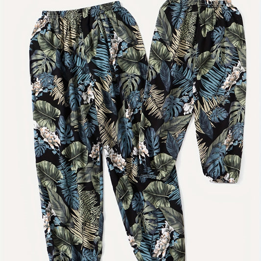 Tropical Leaf Print Matching Lantern Pants for Family