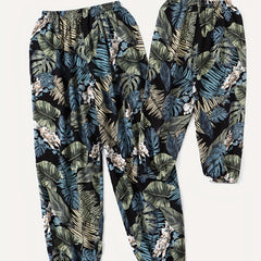 Tropical Leaf Print Matching Lantern Pants for Family