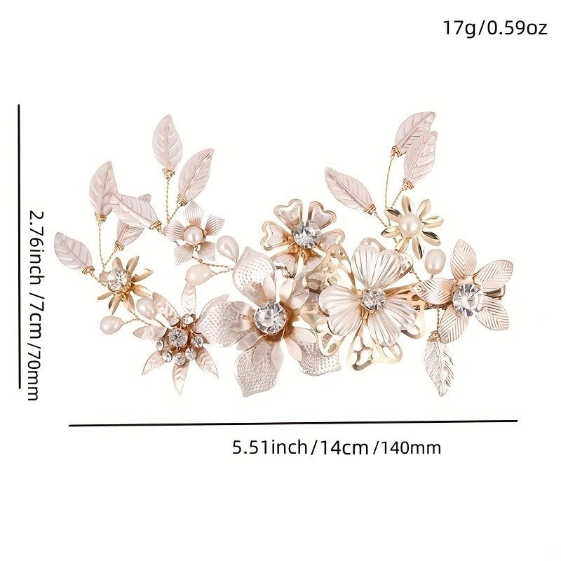Bridal Flower Hair Clip Inlaid Pearl Rhinestone Head Jewelry