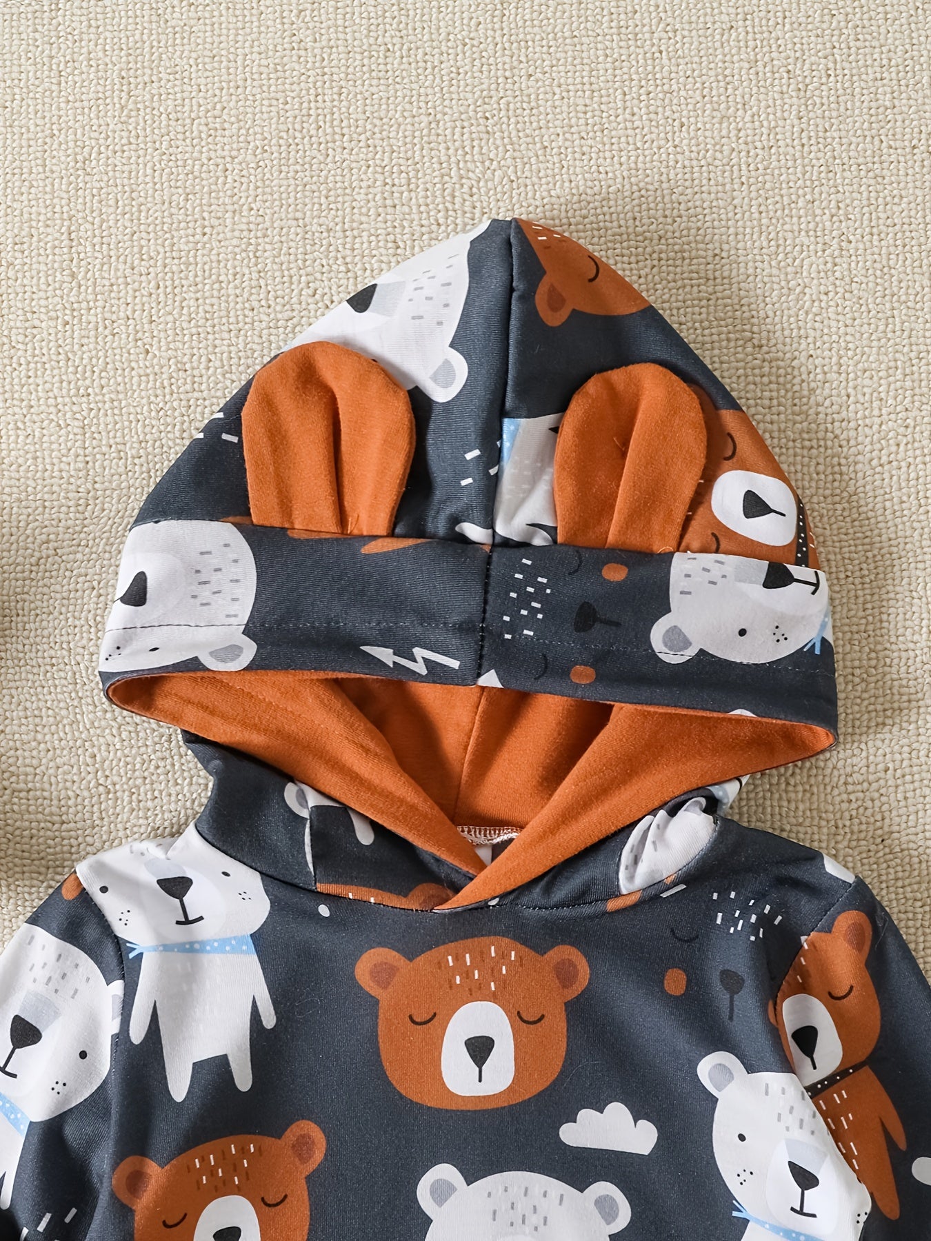 Baby Boys Cotton Bear Print Hoodies & Sweatpants Set