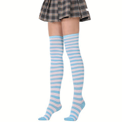 Striped Thigh High Socks Cosplay Over The Knee Stockings