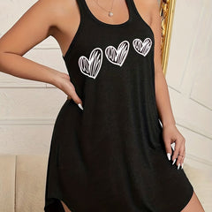 Heart Print Scoop Neck Tank Sleep Dress