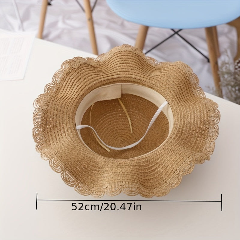 Girls Straw Sun Hat & Bag Set Lightweight Sunscreen Cap