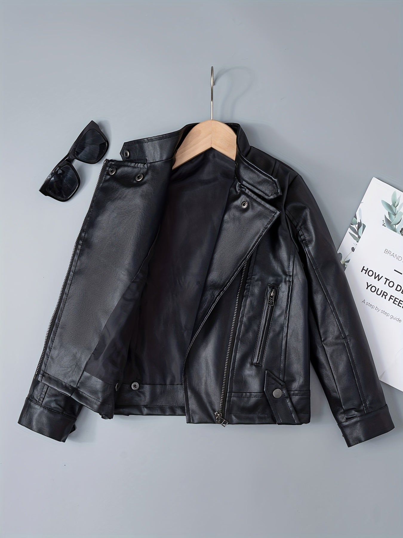 Boy's Faux Leather Jacket Zipper for Spring Autumn