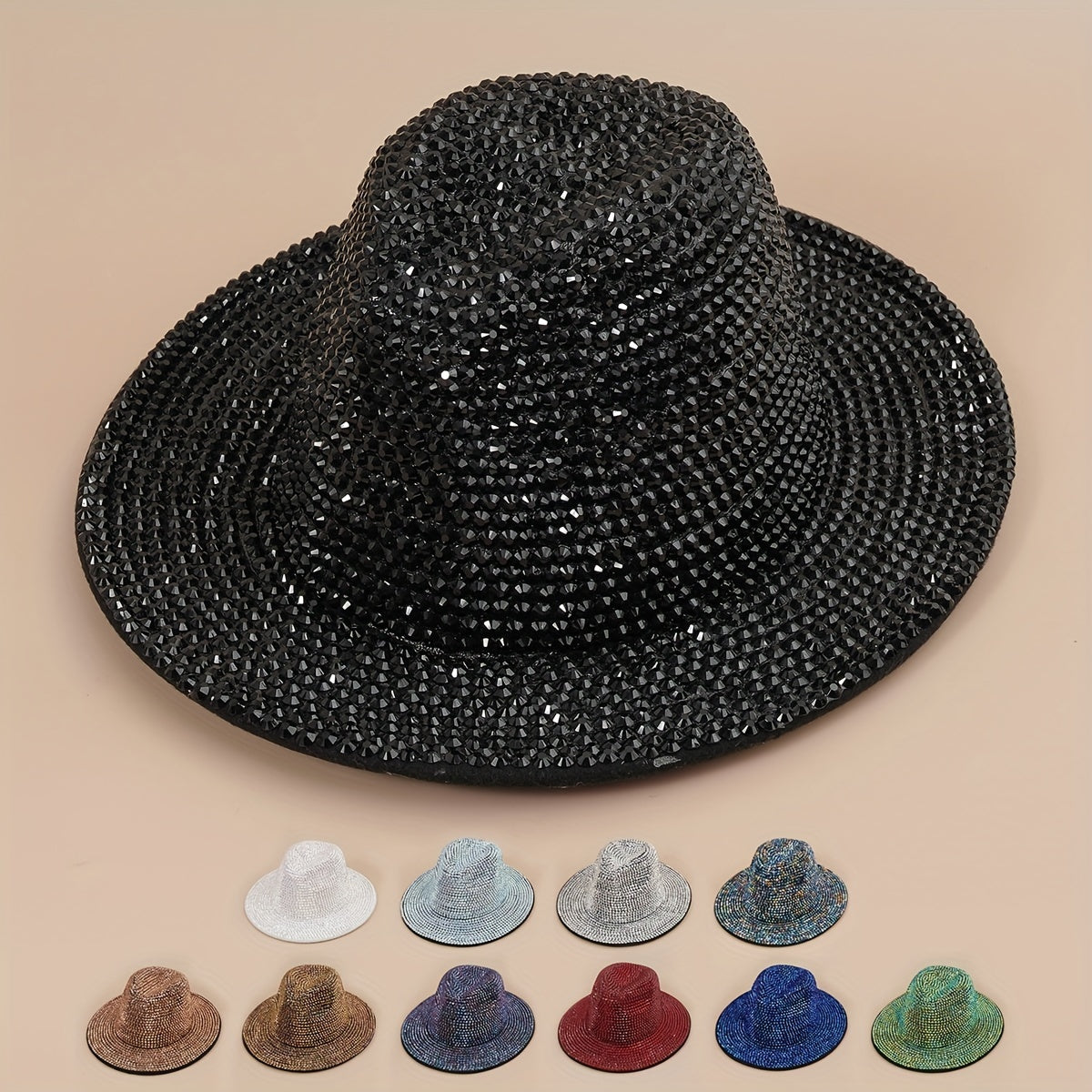 Rhinestone Cowboy Fedora Cap Wide Brim Jazz Hat Couple Felt Hat