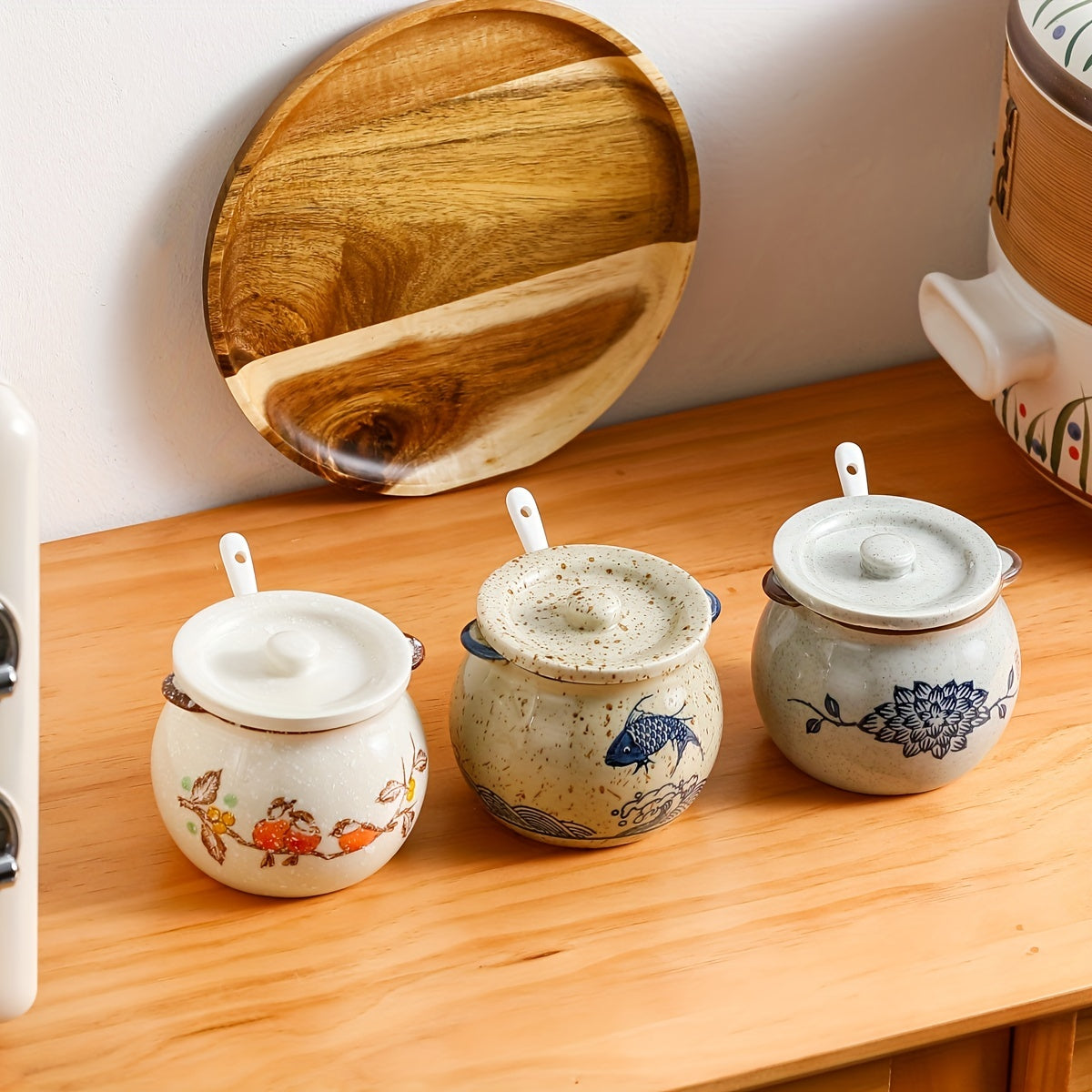 Japanese Ceramic Spice Jar with Lid and Spoon
