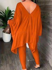 Casual Two Piece Set V Neck Ruched Long Sleeve Tops & Slim Pants