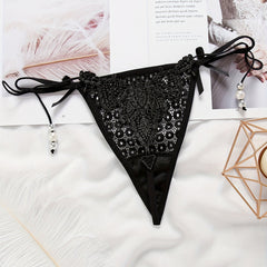 Sexy Jacquard Mesh Strappy Thongs with Pendant Decor