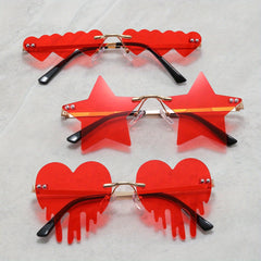 3 Pairs Men's Rimless Sunglasses Set - Heart Star Shaped Decorative Accessories