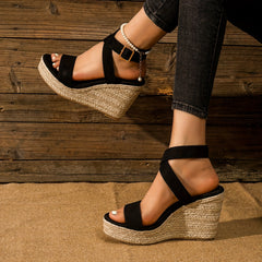 Women's Cross Strap Espadrille Wedge Sandals