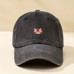Squirrel Embroidery Distressed Baseball Cap