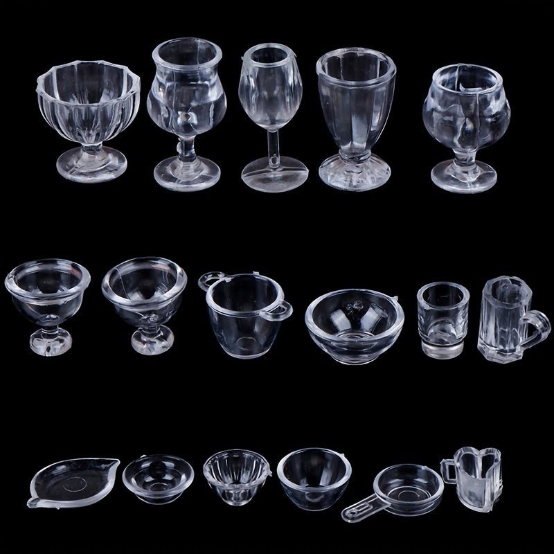 17pcs 1:12 Dollhouse Transparent Tableware DIY Pretend Play