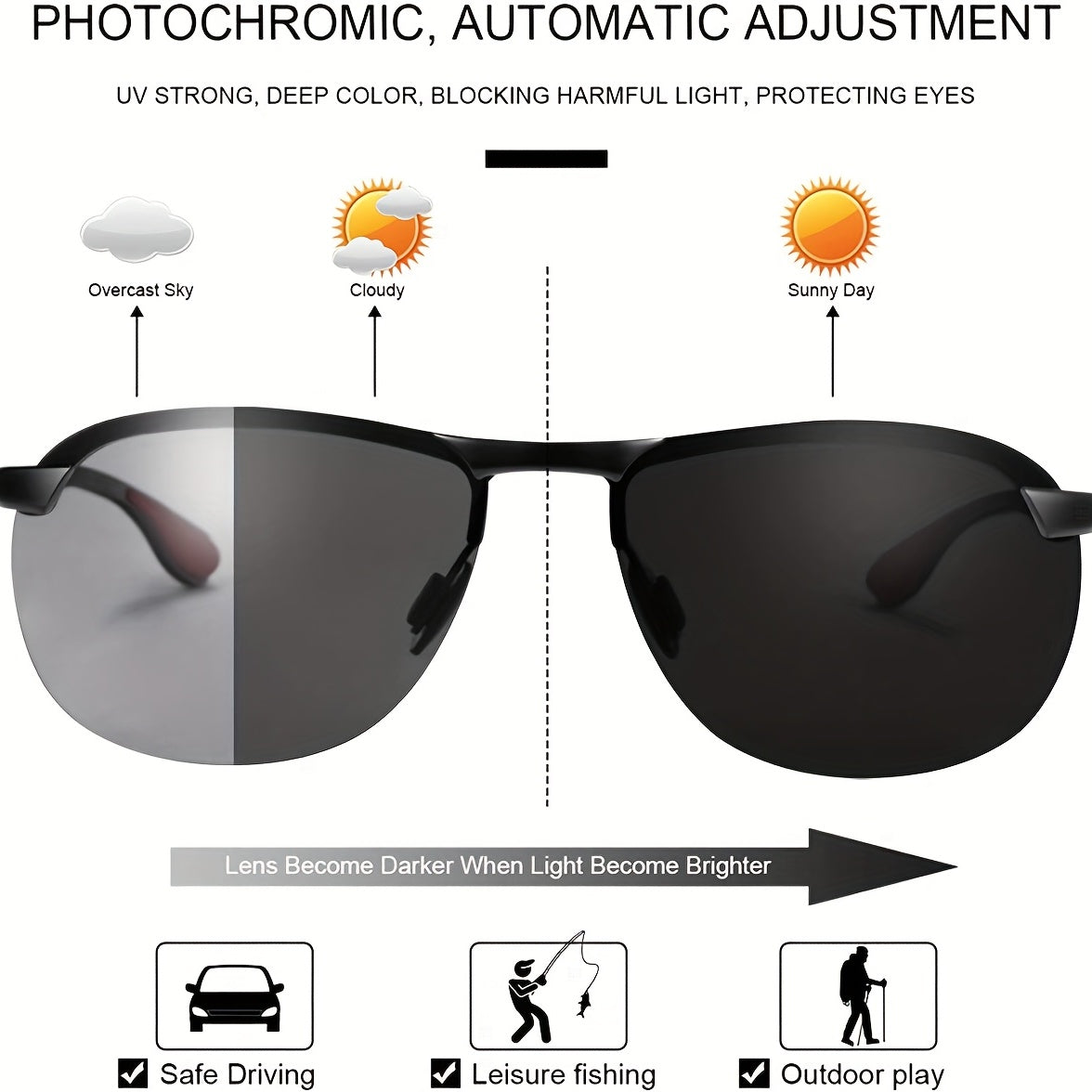 Men's Polarized Photochromic Driving Fishing Sunglasses