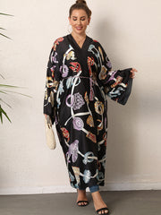 Chain Print Kimono Long Sleeve Beach Cover-Up