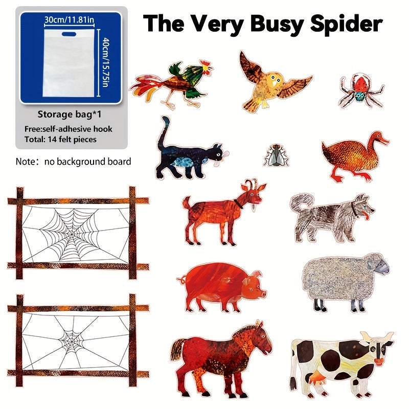 14pcs The Very Busy Spider Felt Toy Puppet Stickers Book Theater Props