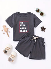 2pcs Boys Mr Steal Your Heart T shirt & Shorts Kids Summer Clothes Sets