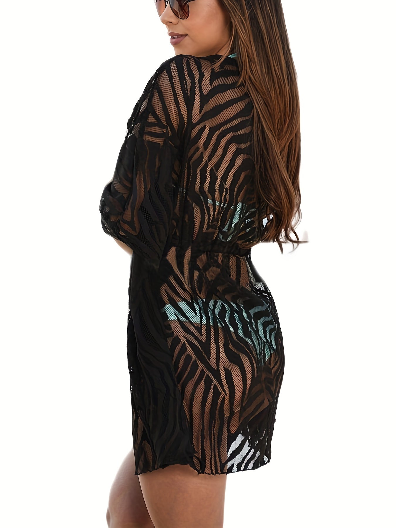 V Neck Cover Up Shirt Semi Sheer Long Sleeves Casual Cardigan
