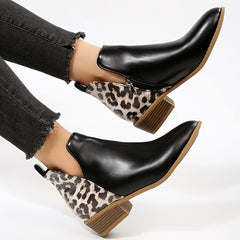 Chunky Heeled Short Boots Pointed Toe Chelsea Boots Women's