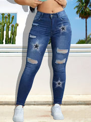 Vintage Y2K Style Ripped Skinny Jeans High Stretch Slash Pocket