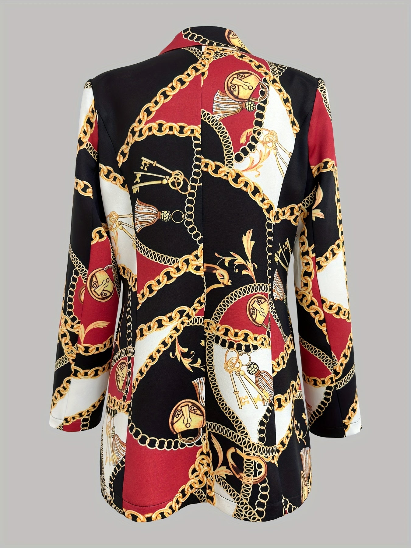 Graphic Print Single Breasted Blazer Lapel Long Sleeve Blazer