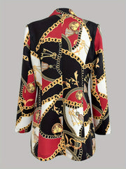 Graphic Print Single Breasted Blazer Lapel Long Sleeve Blazer