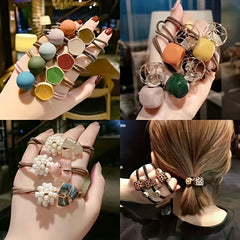 Cherry Fruit Ribbon Hair Ties Set with Bowknot - 15pcs
