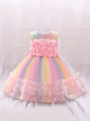 Baby Girls Gorgeous Gown Dress Mesh Appliques Princess Dress Tutu Dress