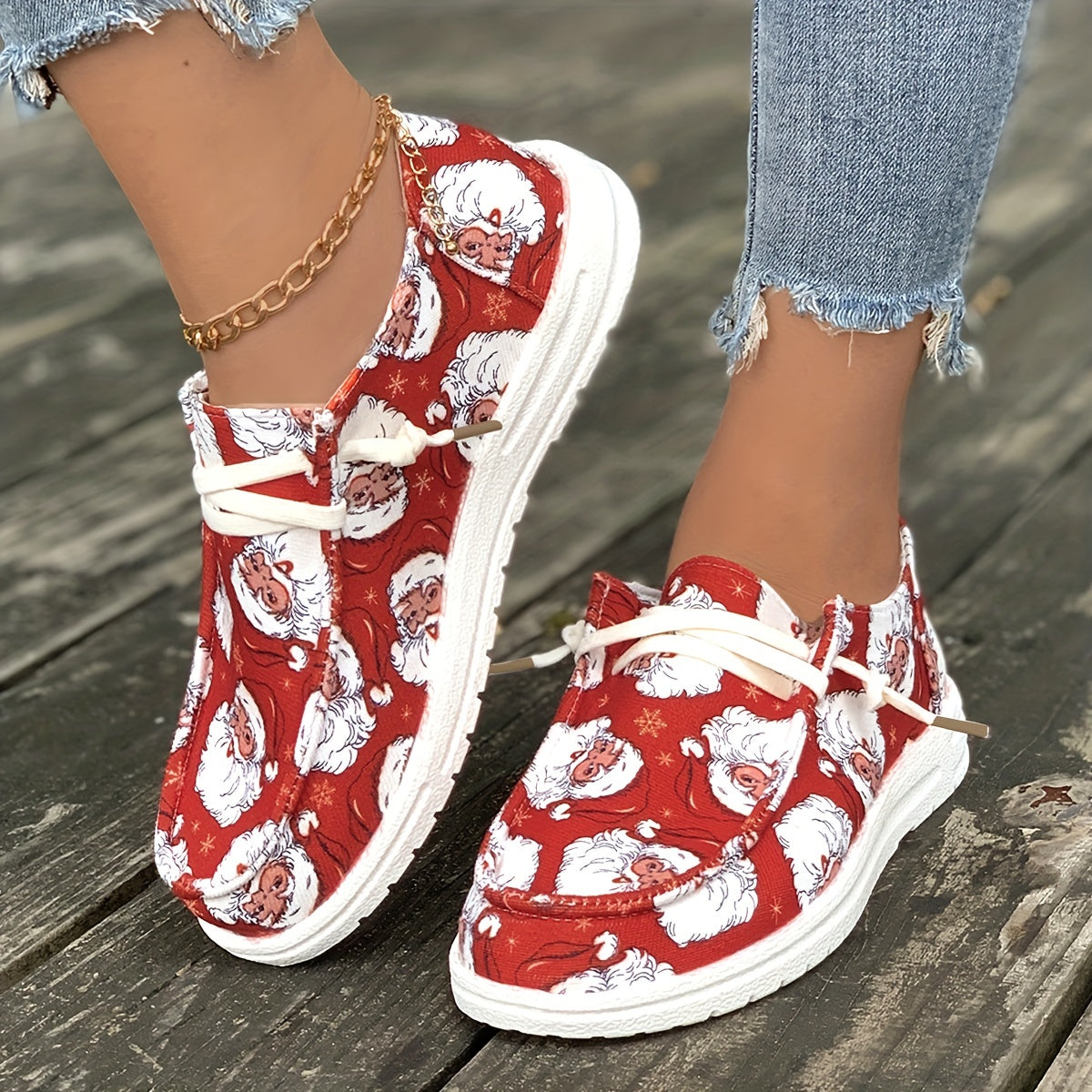 Christmas Santa Print Slip On Canvas Sneakers