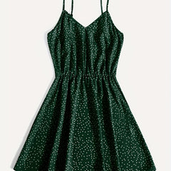 Polka Dot Spaghetti Strap Dress Casual V neck Backless Cami Dress