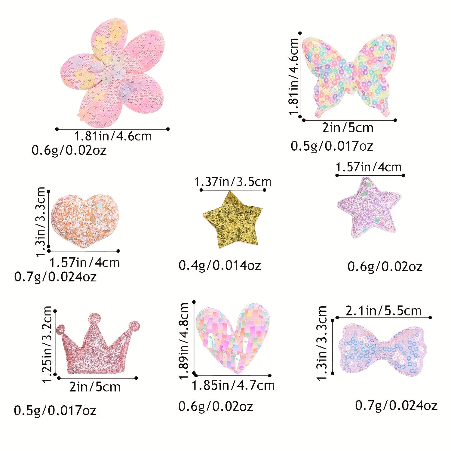 30pcs Glitter Sequin Accessory Set for DIY Hair Clothes Shoes - No Clips