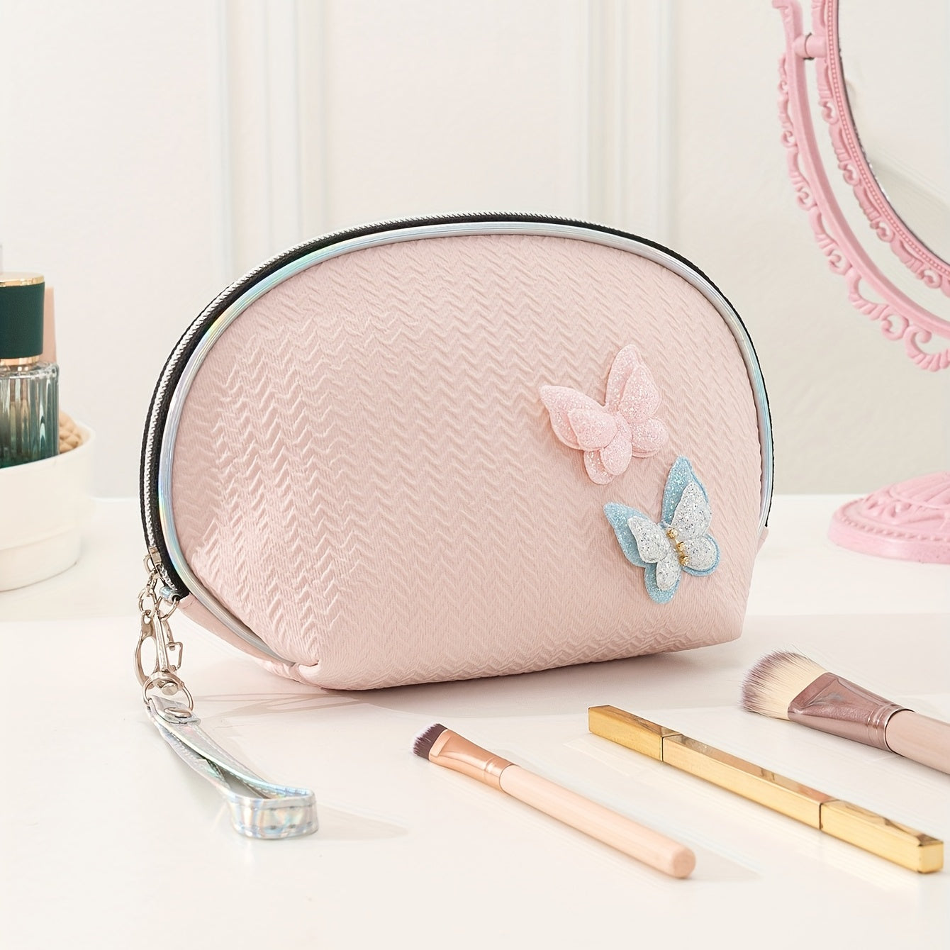 Pink Glitter Butterfly Makeup Toiletries Bag