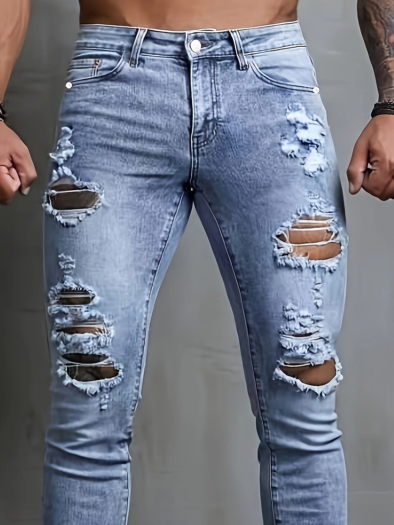 Slim Fit Ripped Jeans Mens Distressed Denim Pants