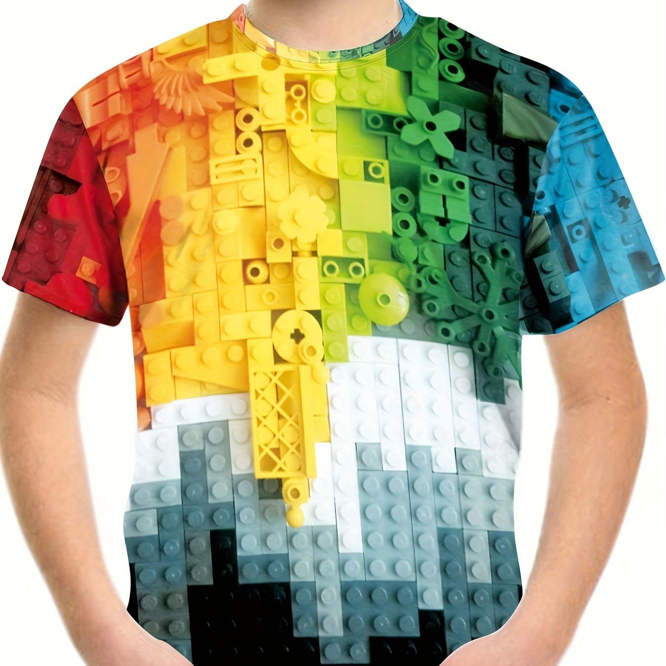 Boys' Gradient Blocks T Shirt Casual & Stretchy Tee For Summer Activities