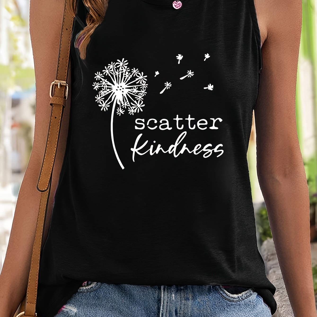 Dandelion & Letter Print Sleeveless Sports Vest Round Neck Casual Tops