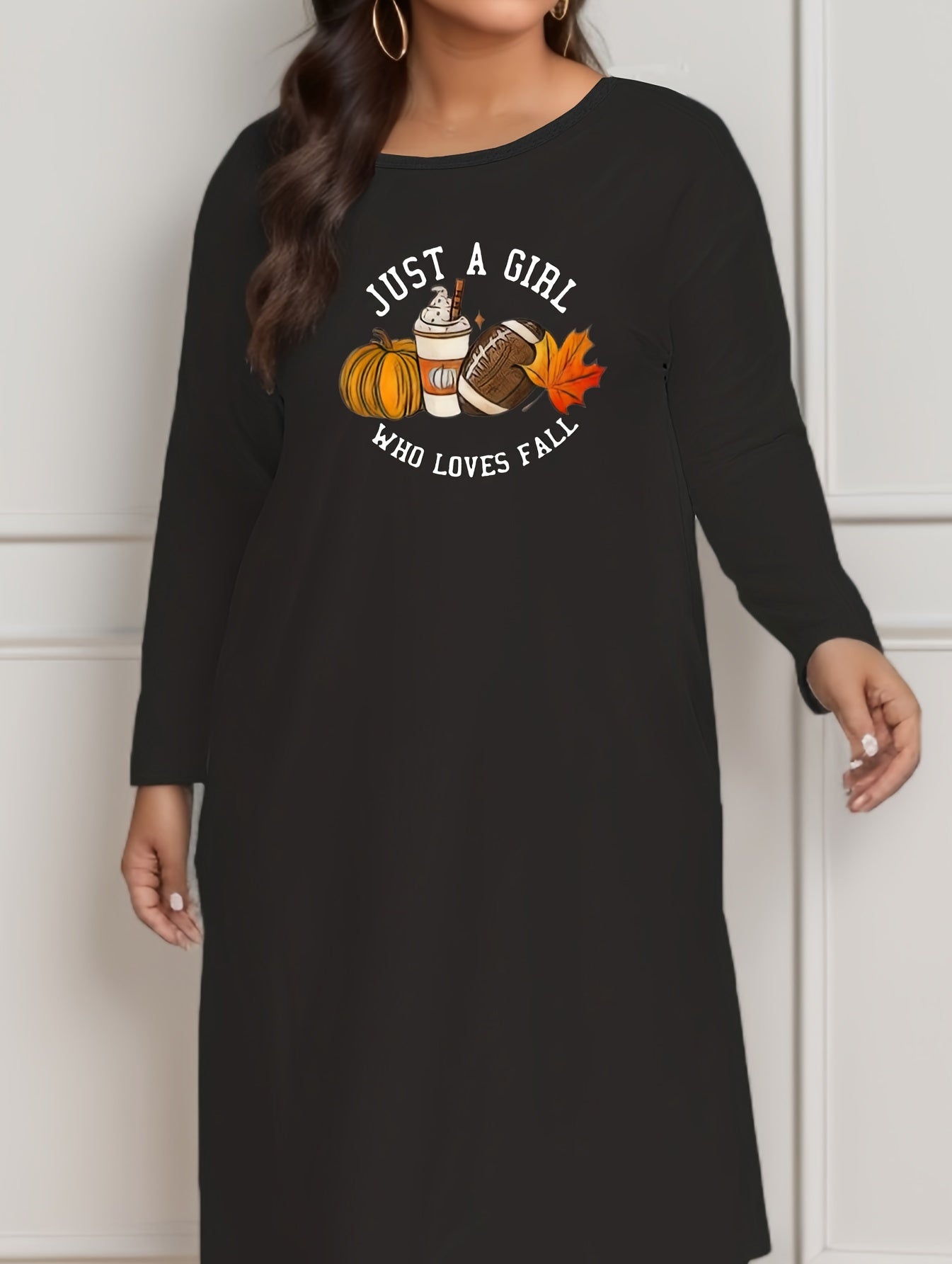 Casual Loungewear Dress Women's Plus Rugby & Pumpkin Print Long Sleeve