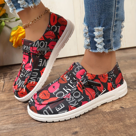Women's Letter & Heart Pattern Skate Shoes