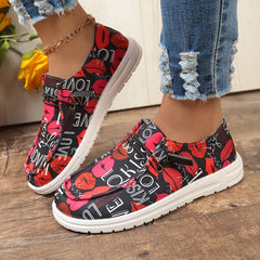 Women's Letter & Heart Pattern Skate Shoes